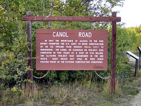 In 1942 the importance of Alaska to the war effort prompted the U.S. army to begin construction of an oil pipeline from Norman Wells, N.W.T. to Whitehorse. The Canol, or Canadian Oil Project, was completed in two years at a cost of $134 million. The ill-fated project was abandoned in the mid 1940's. Many Relics may still be seen which provide proof of the extreme construction conditions.